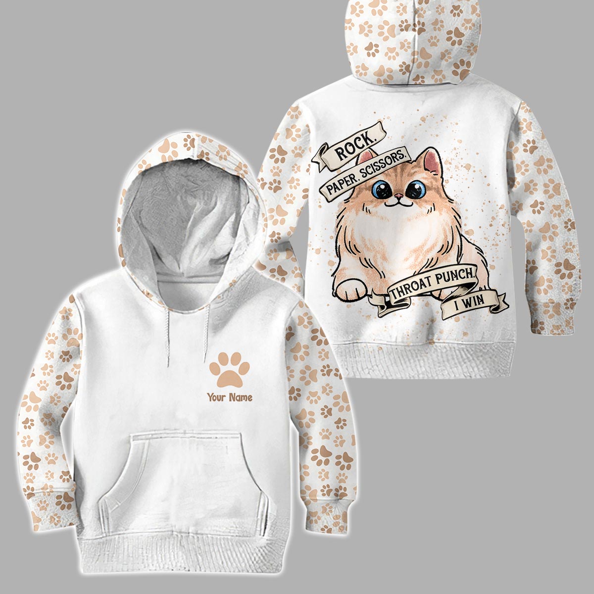 Schere, Stein, Papier – Personalisierter Katzen-Hoodie und Leggings