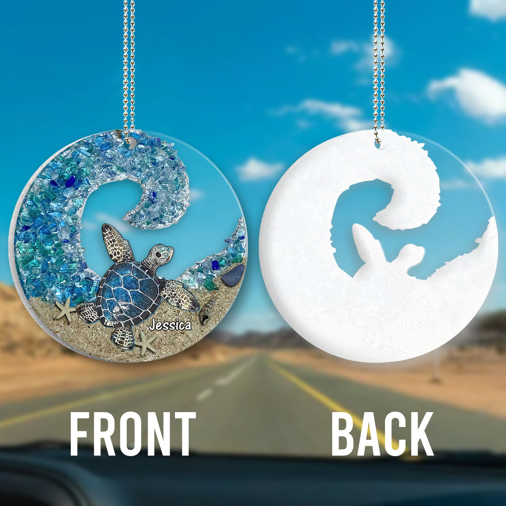 Turtle Sea Glass - Personalized Turtle Transparent Car Ornament