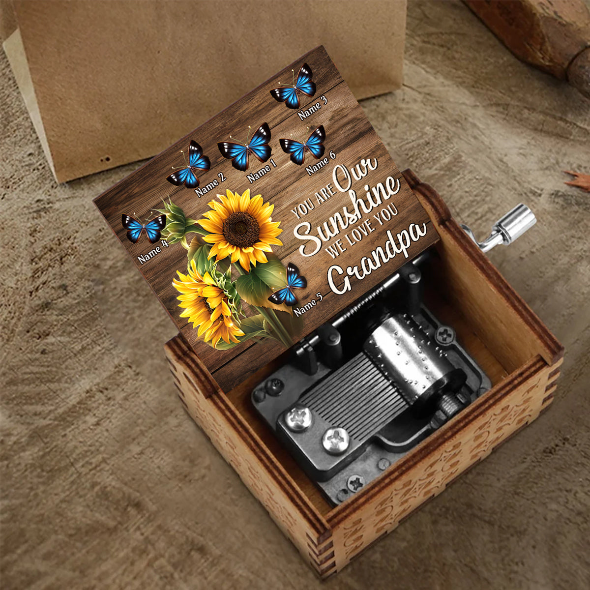 You Are My Sunshine - Gift for grandma, dad, mom, grandpa - Personalized Hand Crank Music Box