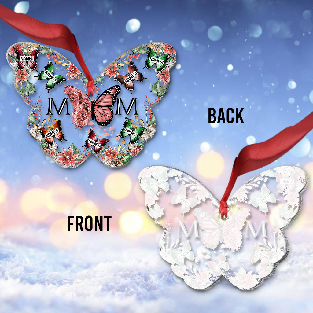 Mama & Kinder Schmetterlinge Weihnachtsblume - Personalisierter Mutter-Weihnachtsschmuck