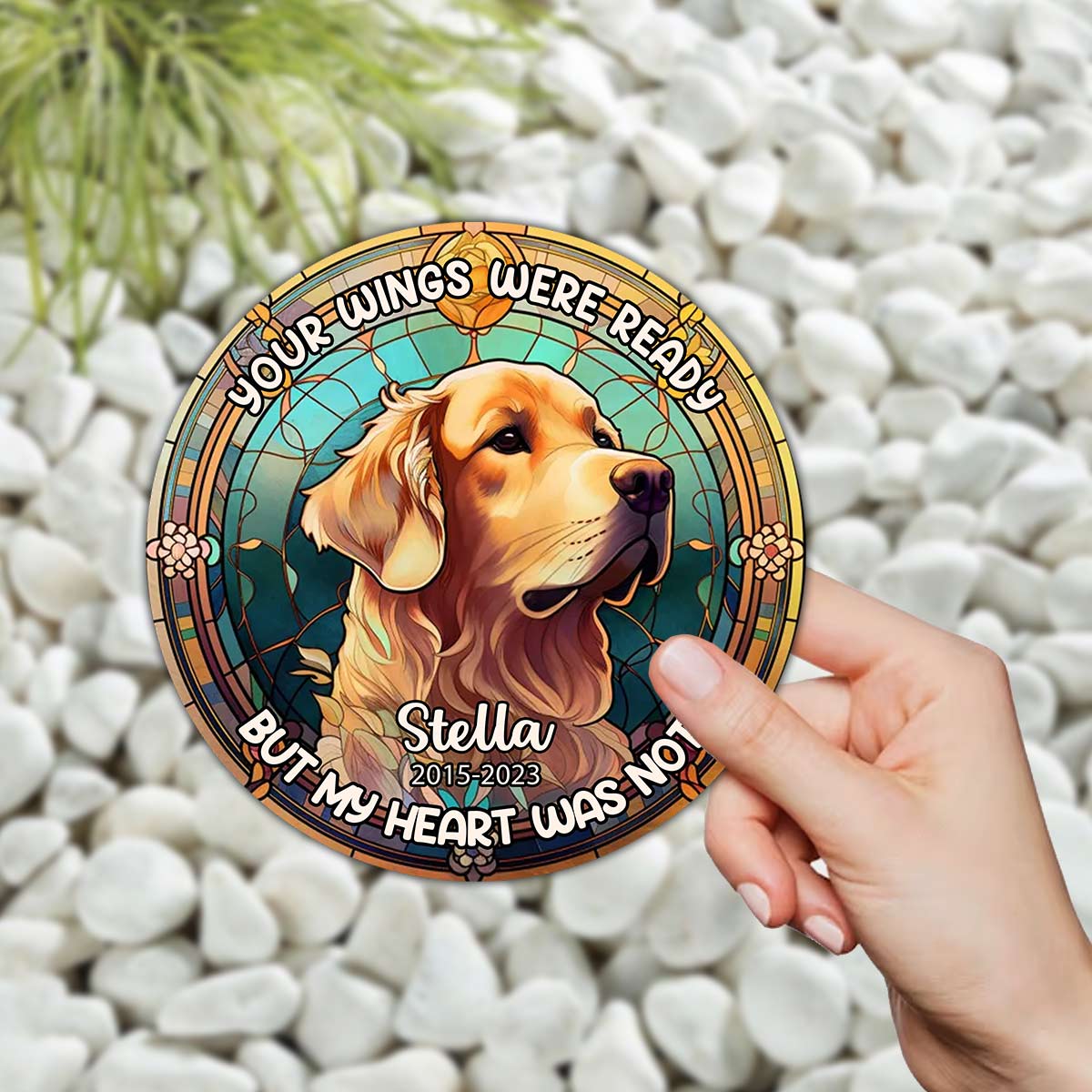 Du hast Pfotenabdrücke in meinem Herzen hinterlassen – personalisierter runder Stein in Hundeform