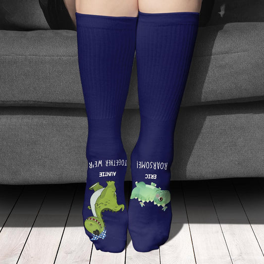Together We're Roarsome - Gift for dad, grandma, grandpa, mom, uncle, aunt, brother, sister, son, daughter, granddaughter, grandson, new mom, new dad - Personalized Socks