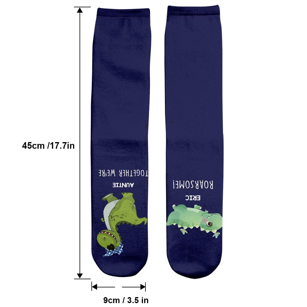 Together We're Roarsome - Gift for dad, grandma, grandpa, mom, uncle, aunt, brother, sister, son, daughter, granddaughter, grandson, new mom, new dad - Personalized Socks