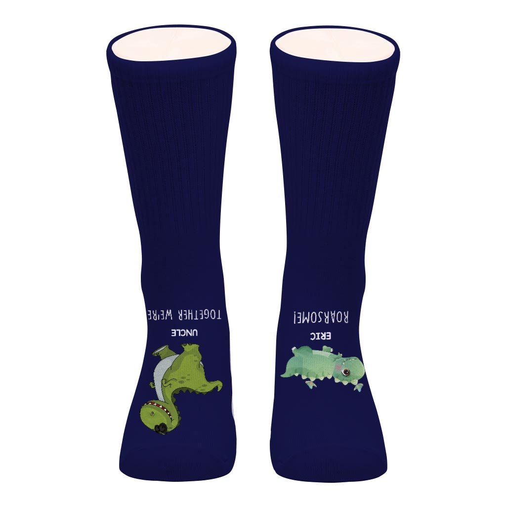 Together We're Roarsome - Gift for dad, grandma, grandpa, mom, uncle, aunt, brother, sister, son, daughter, granddaughter, grandson, new mom, new dad - Personalized Socks