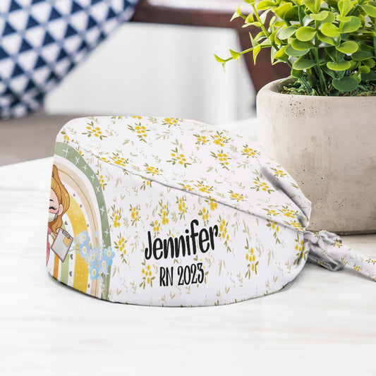 Floral Rainbow - Personalized Nurse Scrub Cap