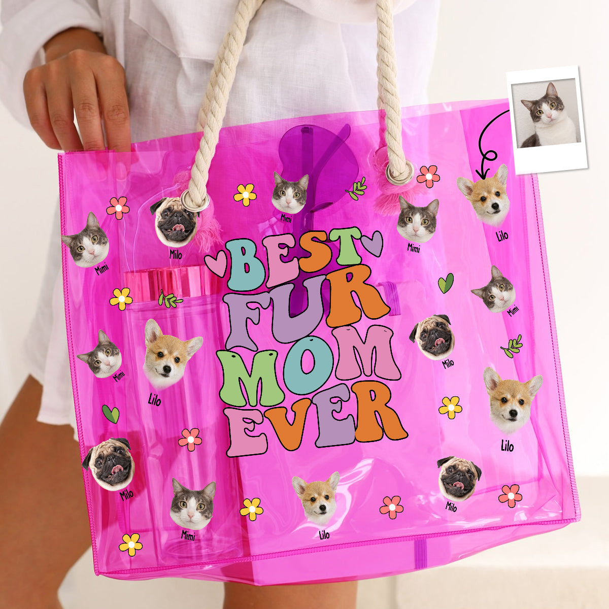 Hunde- und Katzenmama-Vibes – Personalisierte transparente Hunde-Tragetasche