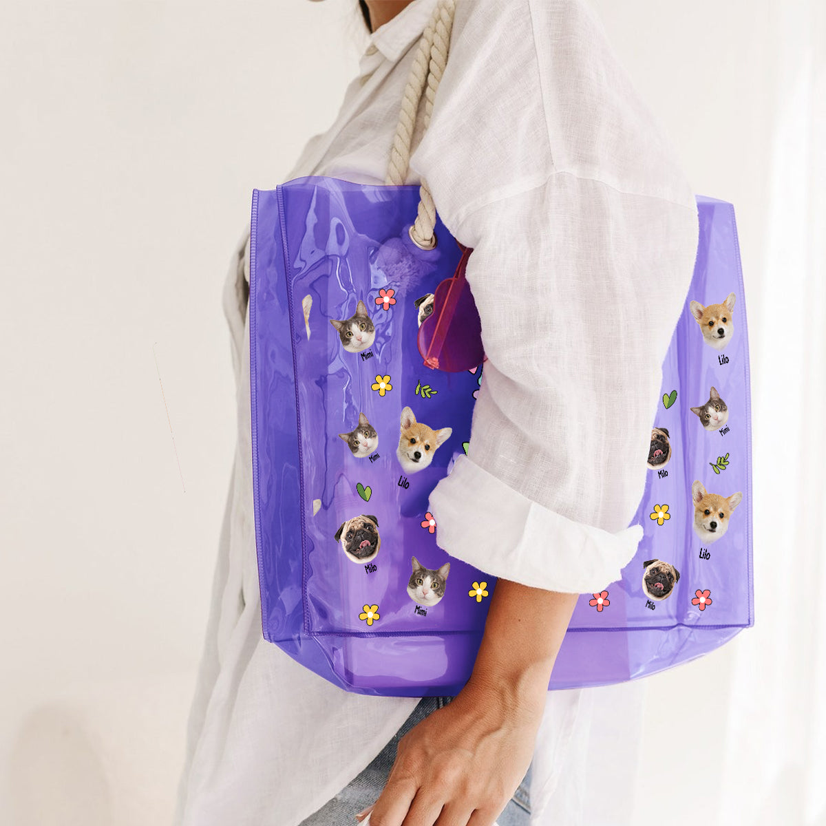 Hunde- und Katzenmama-Vibes – Personalisierte transparente Hunde-Tragetasche