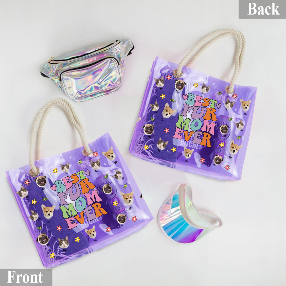 Hunde- und Katzenmama-Vibes – Personalisierte transparente Hunde-Tragetasche