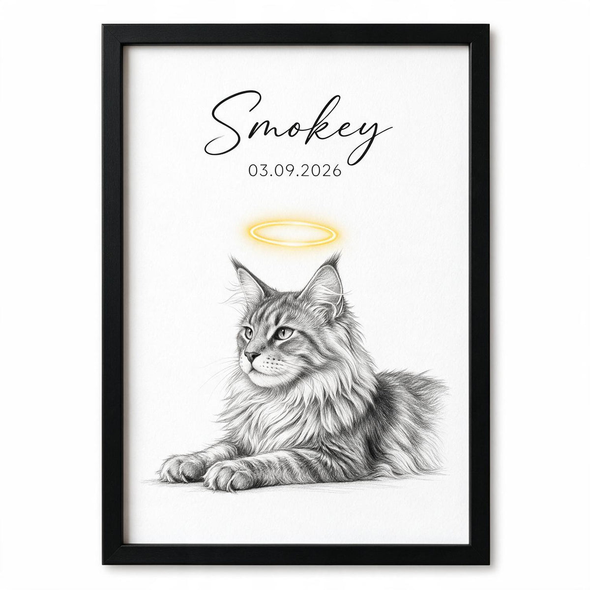 Personalized Fluffy Tabby Maine Coon Cat Memorial Framed Poster - Pet Loss Sympathy Gift