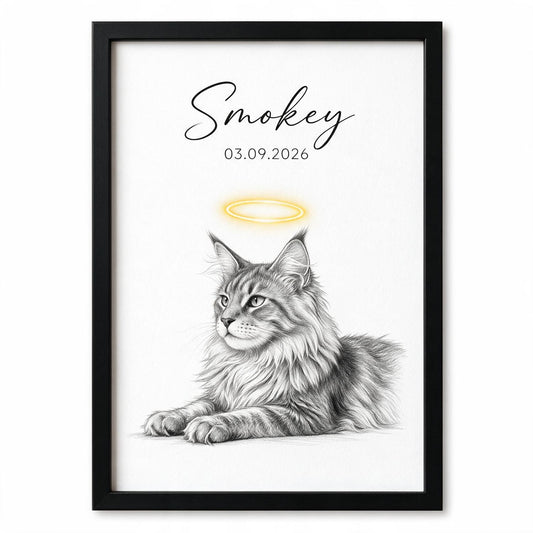 Personalisierter Flauschiger Tabby Maine Coon Katzen Gedenkrahmen - Trostgeschenk für Tierverlust