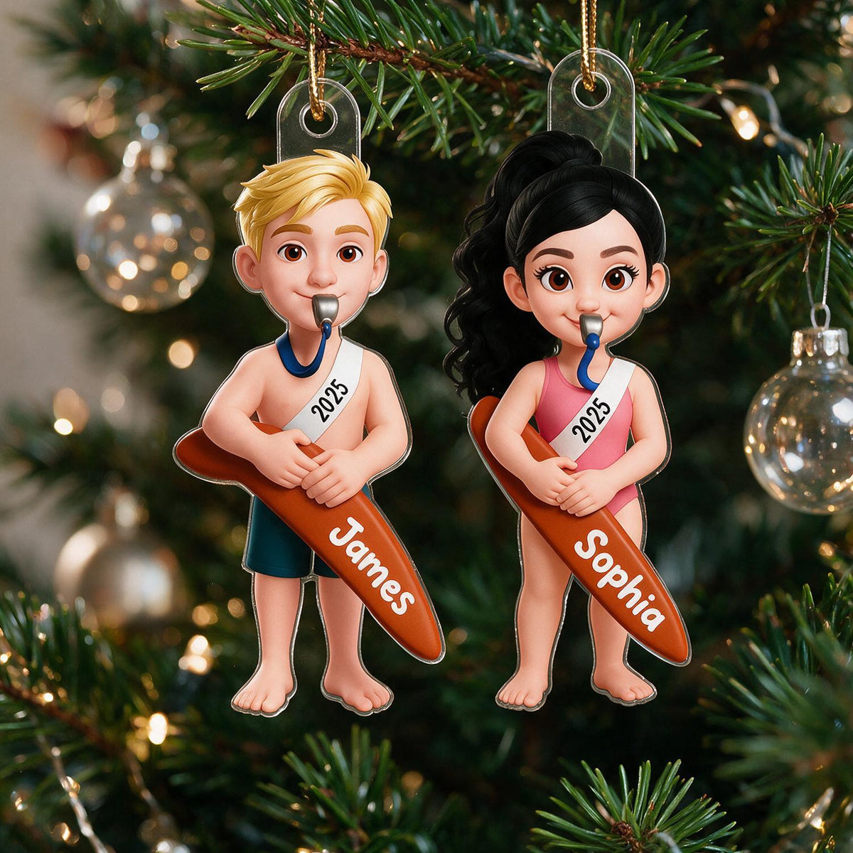 Personalized Boy & Girl Lifeguard 2025 Acrylic Christmas Ornament - Custom Name Gift for Grandkids Swimmers