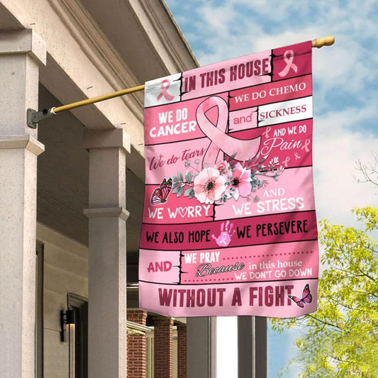 In diesem Haus tun wir etwas für Krebs – Rosa Schleife/Blume – Hausflagge zur Sensibilisierung für Brustkrebs 0822