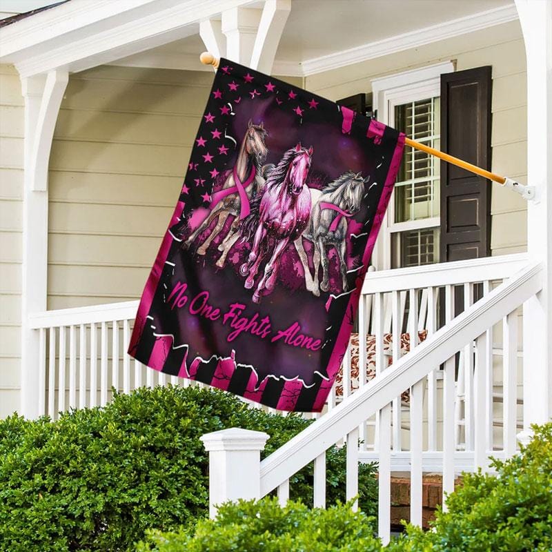 Niemand kämpft allein – Rosa Schleife Pferd – Hausflagge zur Sensibilisierung für Brustkrebs 0822