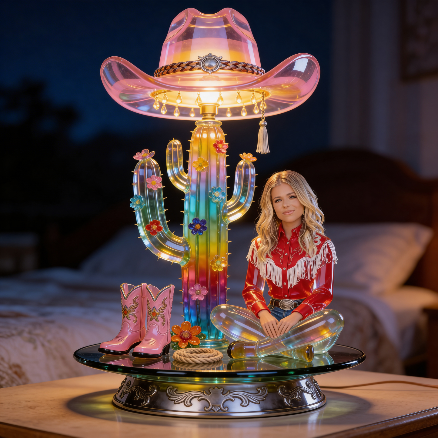 Rodeo Western Theme - Personalized Cowgirl Acrylic LED Night Light