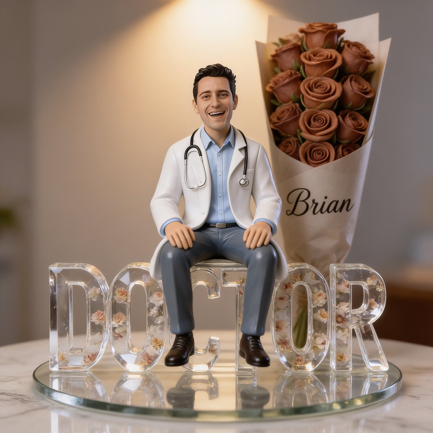 Personalized Latino Male Doctor Figurine Statue - Custom Physician Nameplate Keepsake - Luxury Rose Desk Ornament Gift