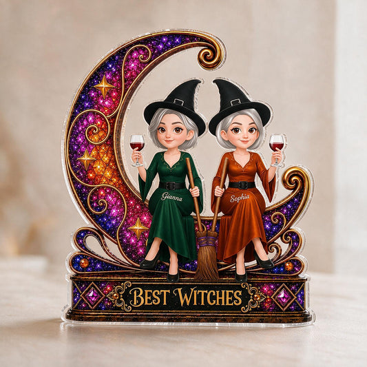 Personalisierter Best Witches Auf Sparkle Moon Acrylblock, Halloween Geschenk für beste Freunde