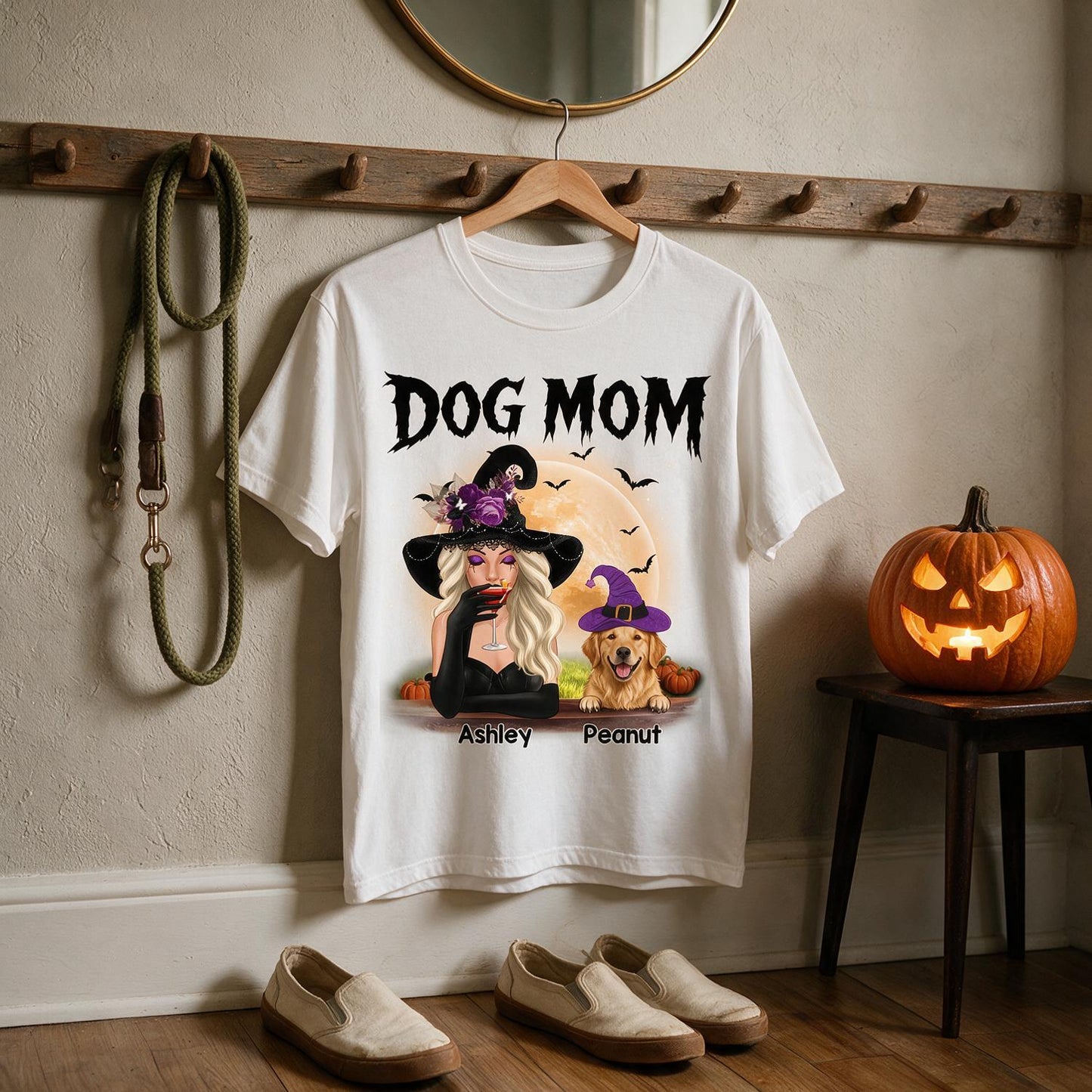 Personalized Halloween Witch Dog Mom Shirt - Custom Golden Retriever Spooky Season Gift
