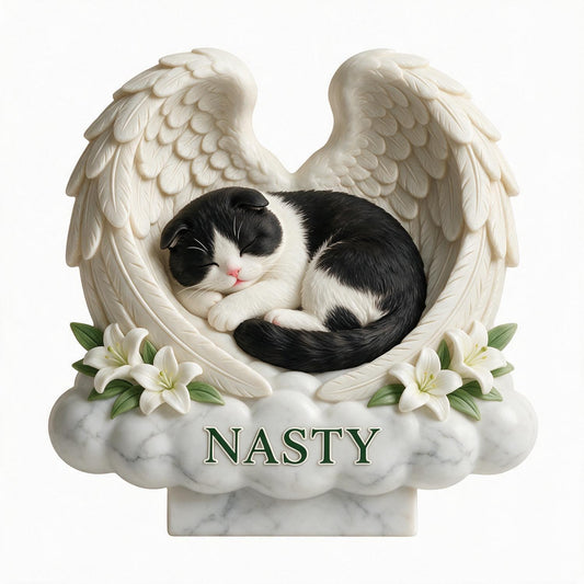 Personalisierte Foto Schlafende Tuxedo Katze Engel Flügel Acrylblock Gedenkgeschenk