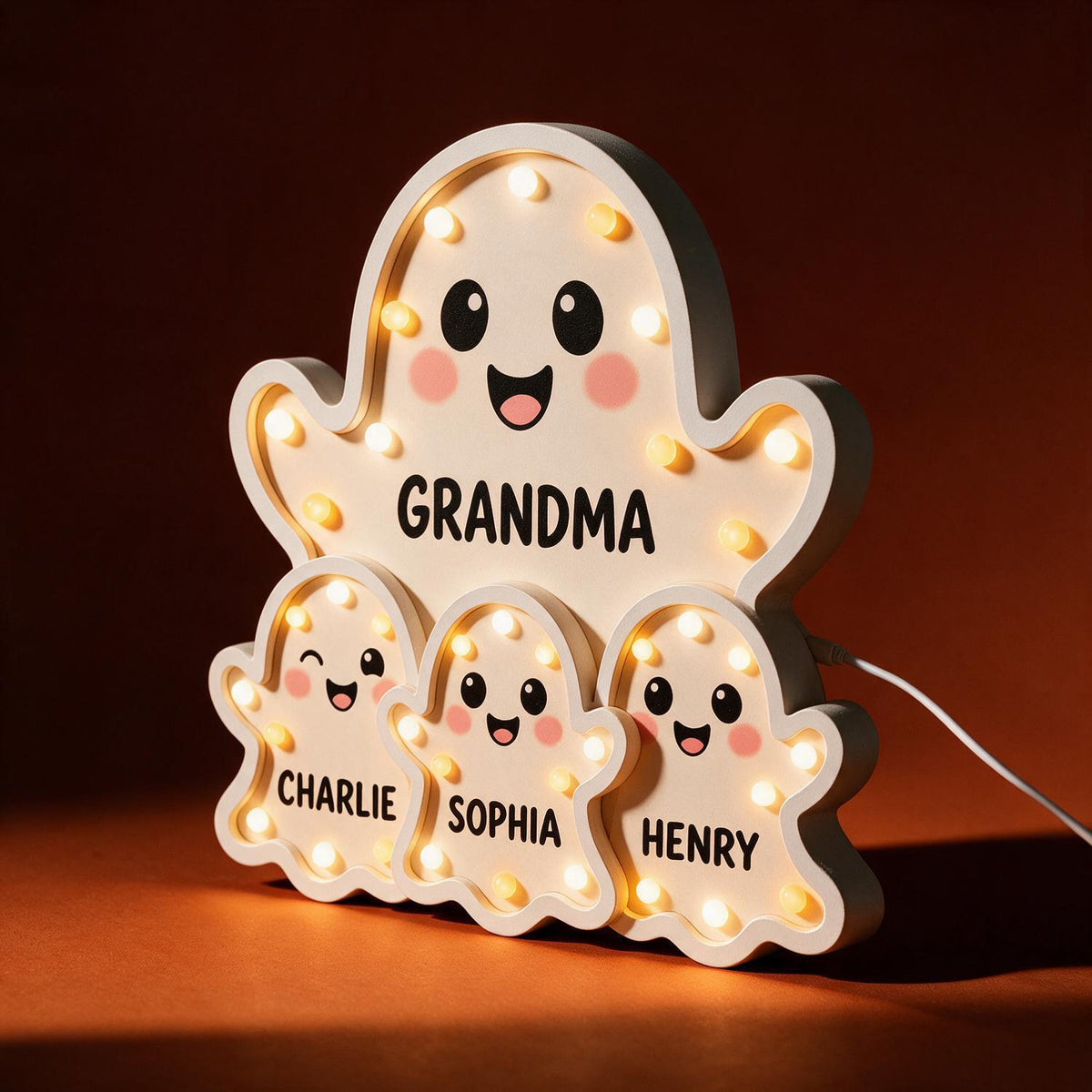 Grandma's Boo Crew Personalized Ghost Family LED Light Box - Cute Halloween Decor Gift for Grandma