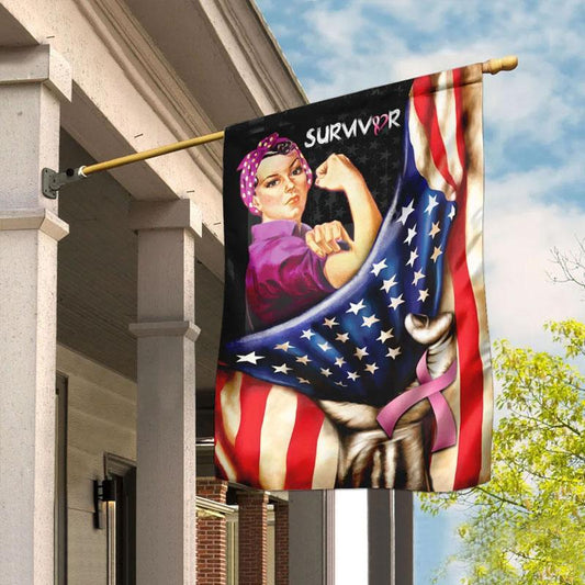 Amerikanische Flagge für überlebende Mütter – Hausflagge zur Sensibilisierung für Brustkrebs 0822