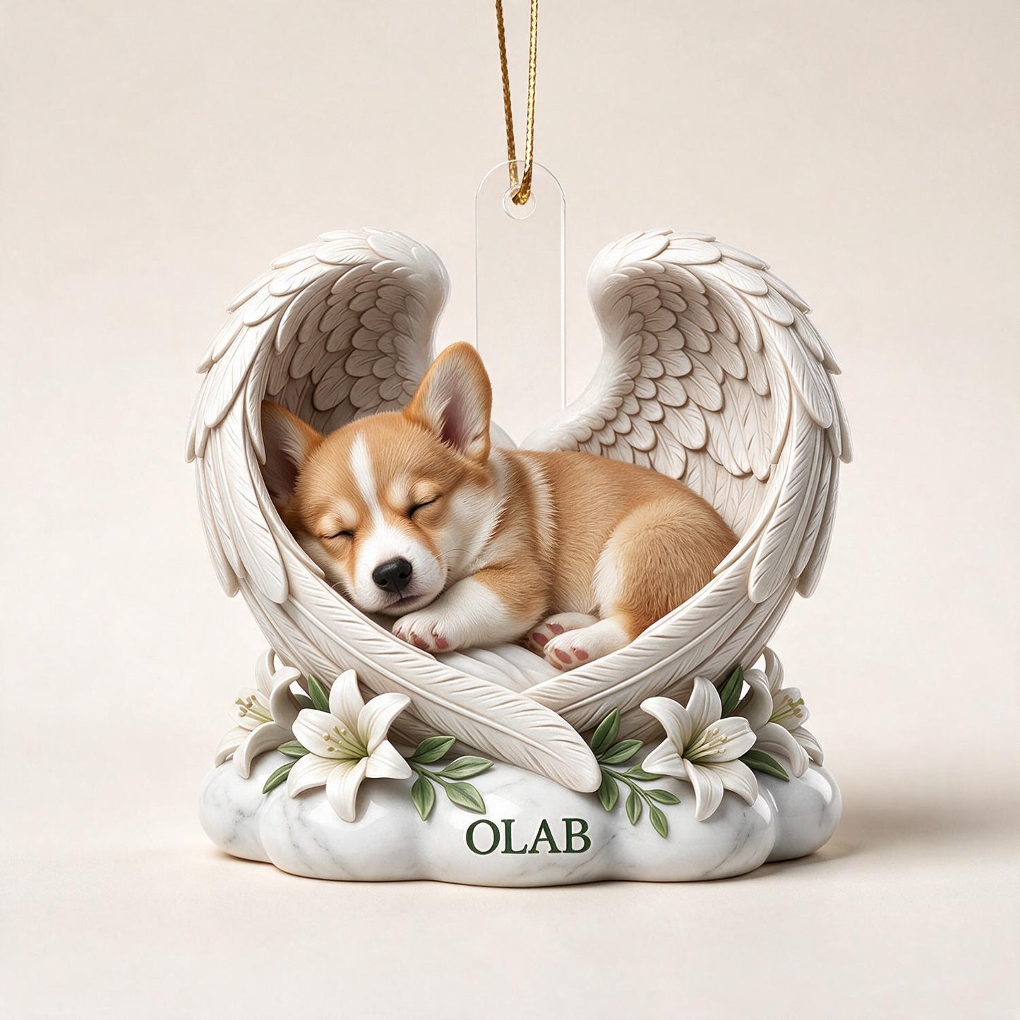 Personalized Sleeping Corgi Angel Wings Acrylic Ornament - Custom Name Pet Memorial Gift for Dog Lovers