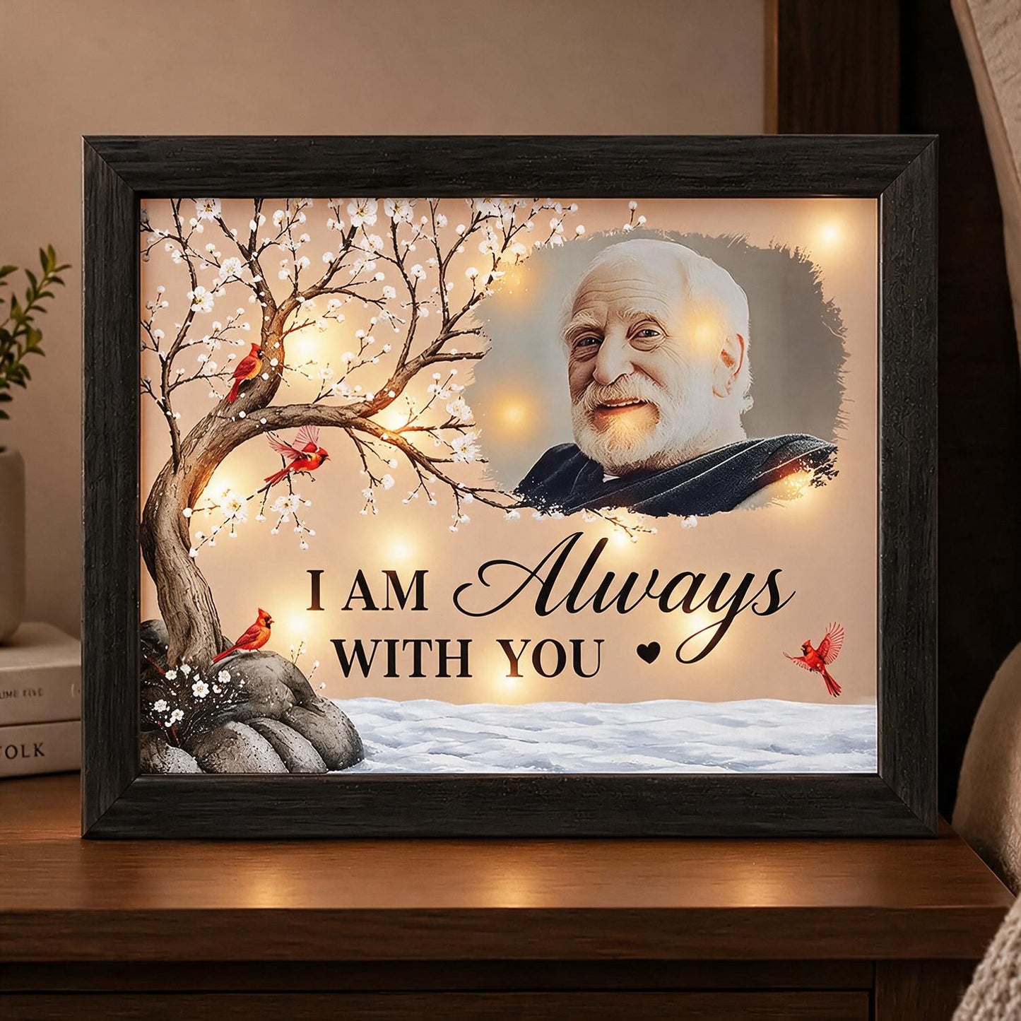 Cardinal Personalized Photo Memorial LED Shadow Box - I Am Always With You Sympathy Gift for Loss of Loved One