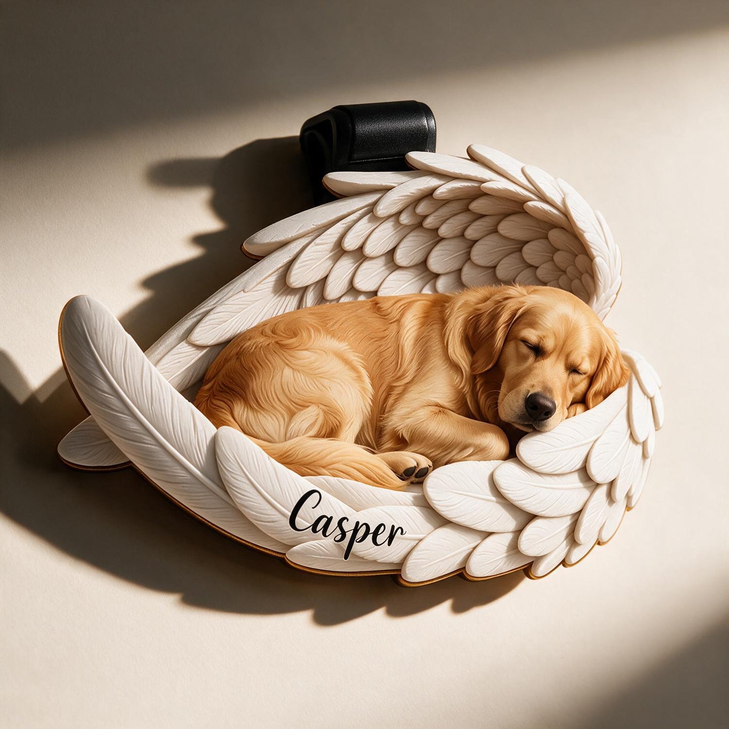 Personalized Sleeping Golden Retriever in Angel Wings Pet Memorial Car Visor Clip - Custom Name Sympathy Gift for Dog Loss