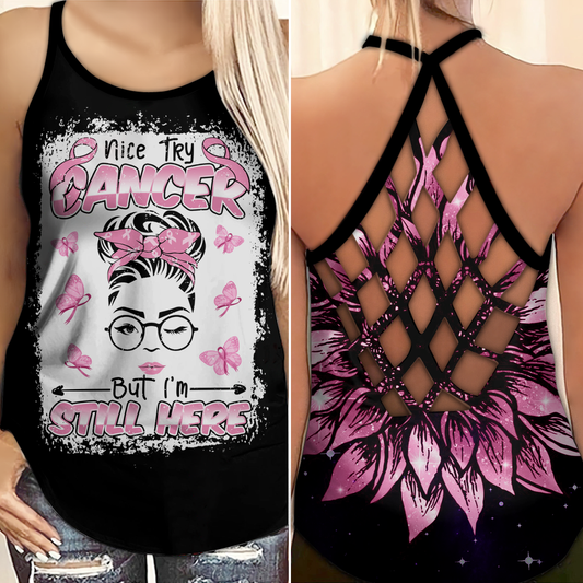 Nice Try Cancer – Tanktop mit Kreuz zur Sensibilisierung für Brustkrebs 0722