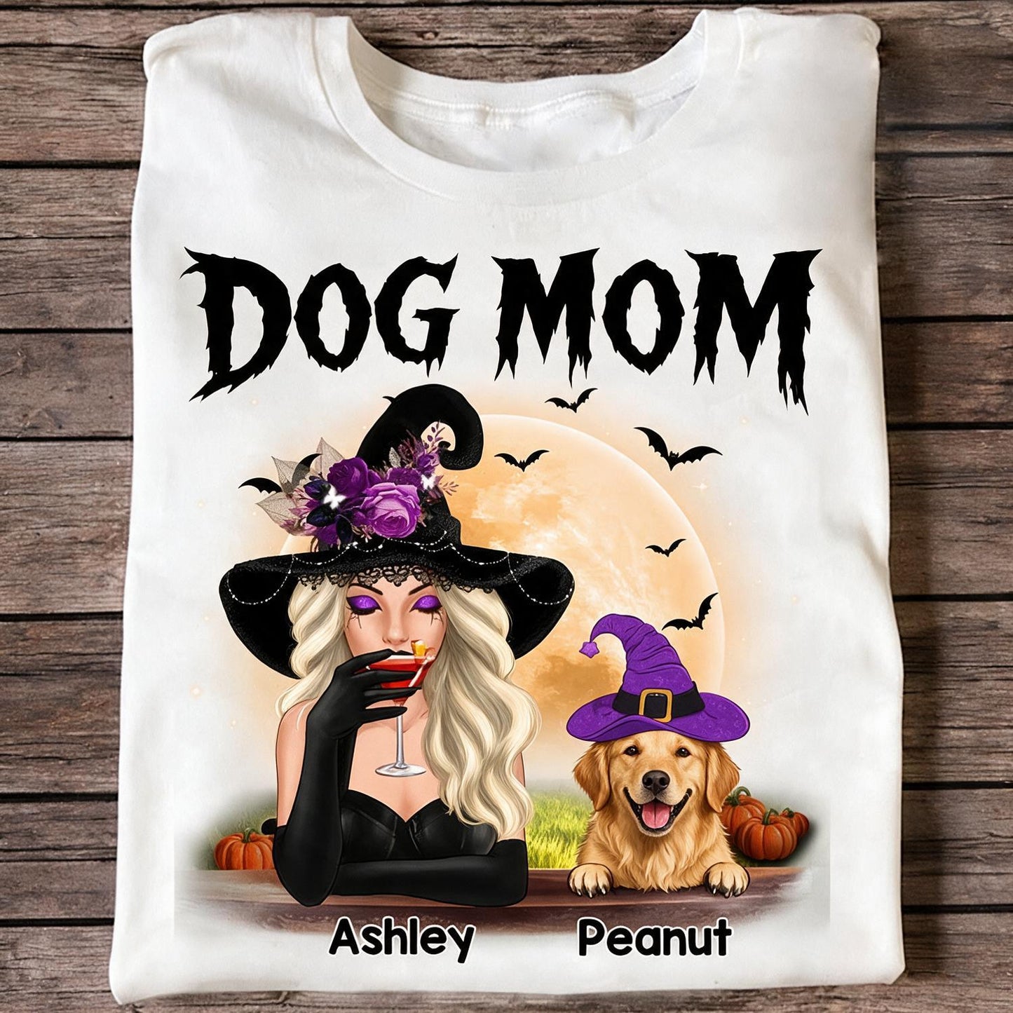 Personalized Halloween Witch Dog Mom Shirt - Custom Golden Retriever Spooky Season Gift