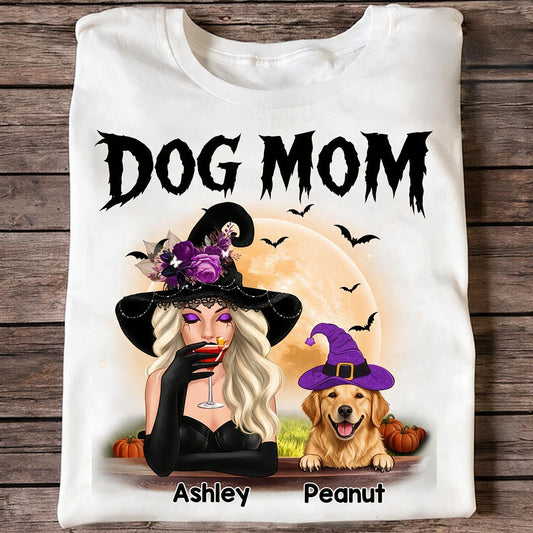 Personalisierte Halloween Hexen Hund Mama Shirt - Individuelles Golden Retriever Geschenk zur Gruselsaison