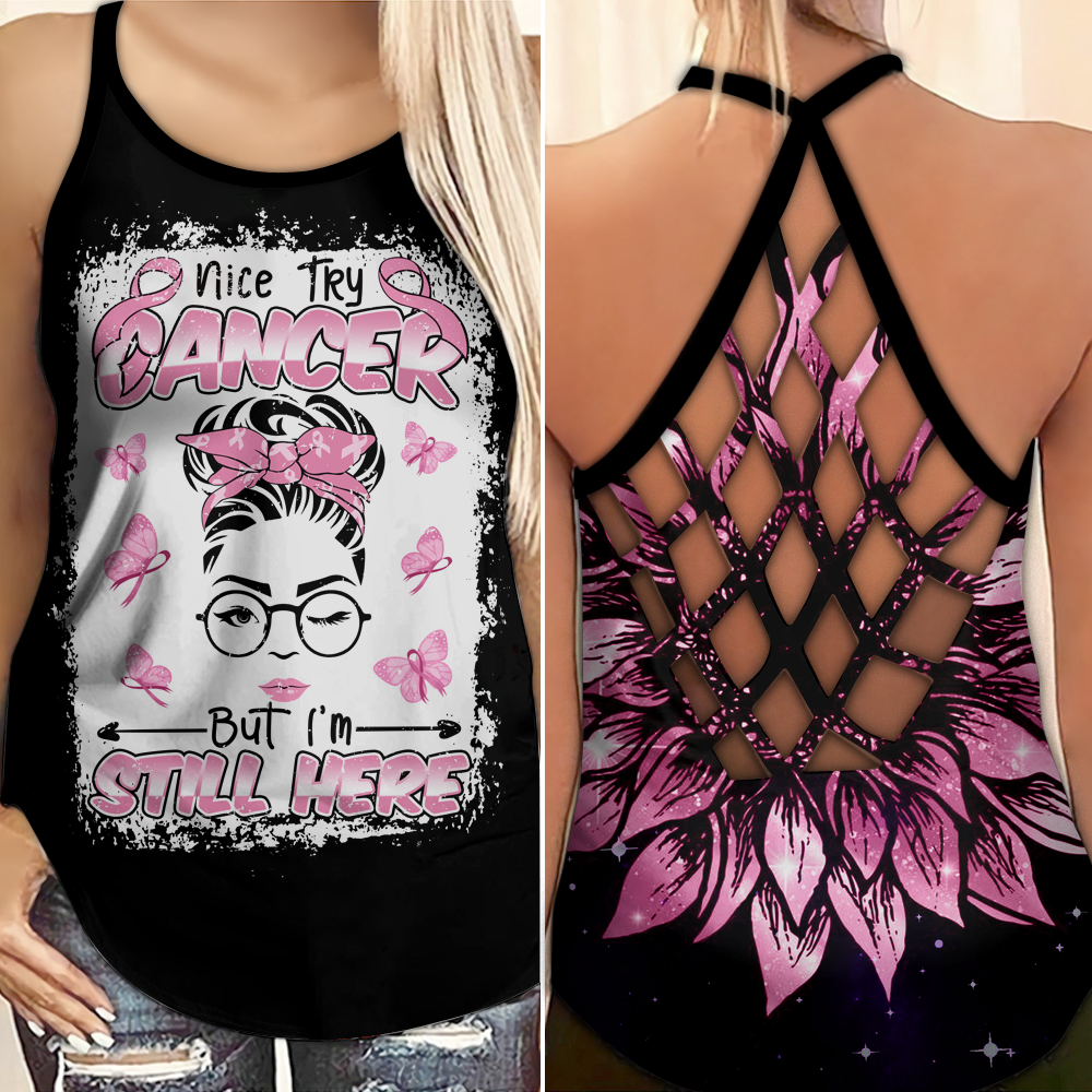 Nice Try Cancer – Tanktop mit Kreuz zur Sensibilisierung für Brustkrebs 0722