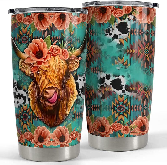 Floral Highland Cow Highland Cow Tumbler 0624