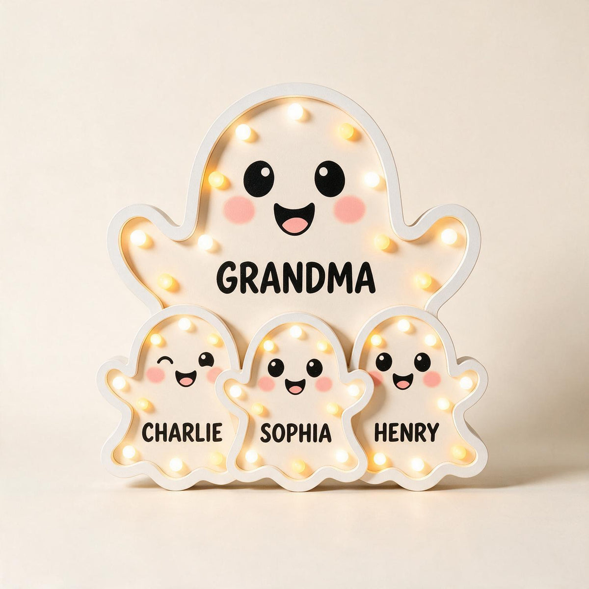Grandma's Boo Crew Personalized Ghost Family LED Light Box - Cute Halloween Decor Gift for Grandma