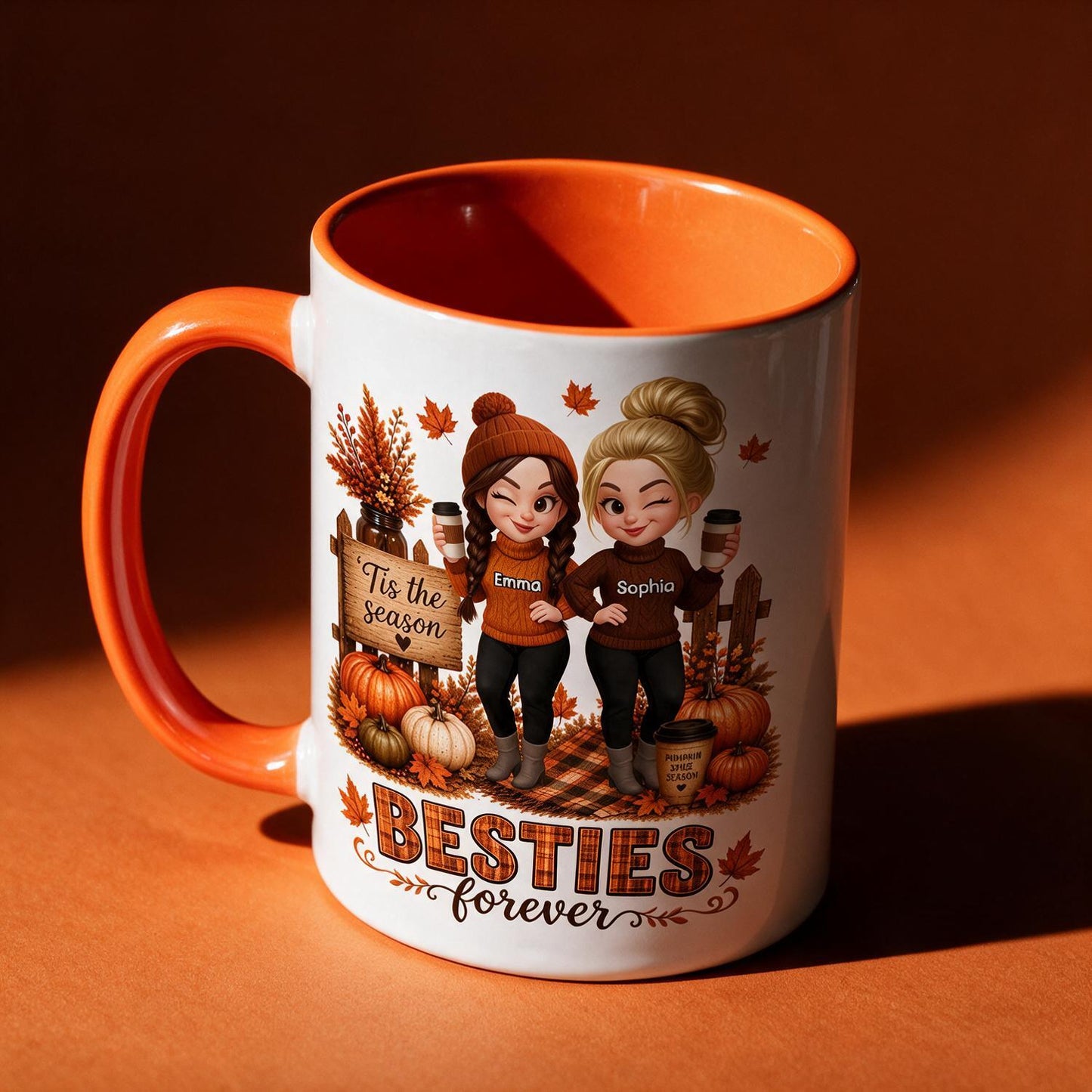 Custom Name Fall Besties Forever Mug | Personalized Pumpkin Season Best Friend Gift
