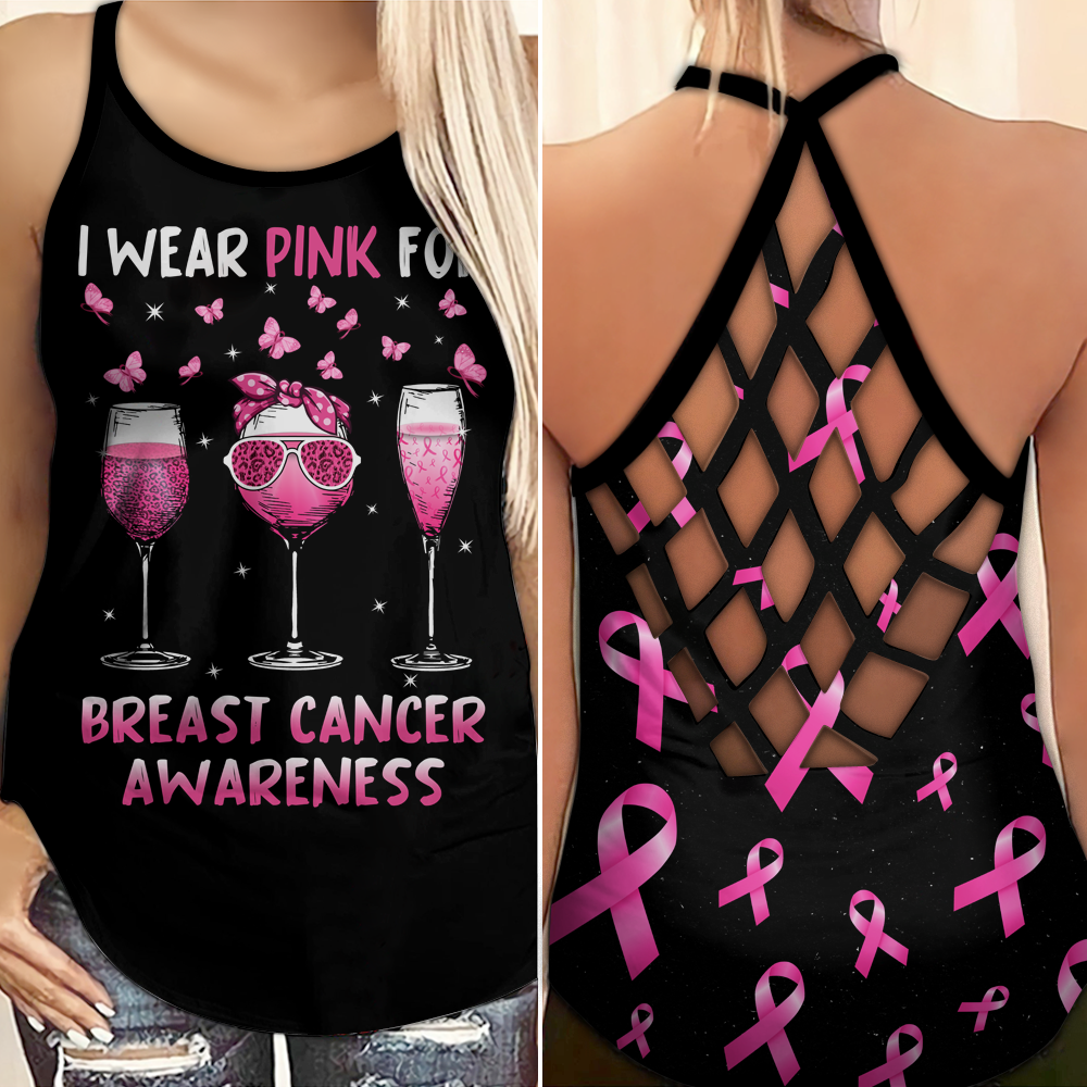 Ich trage Pink zum Trinken – Tanktop mit Kreuz zur Sensibilisierung für Brustkrebs 0722