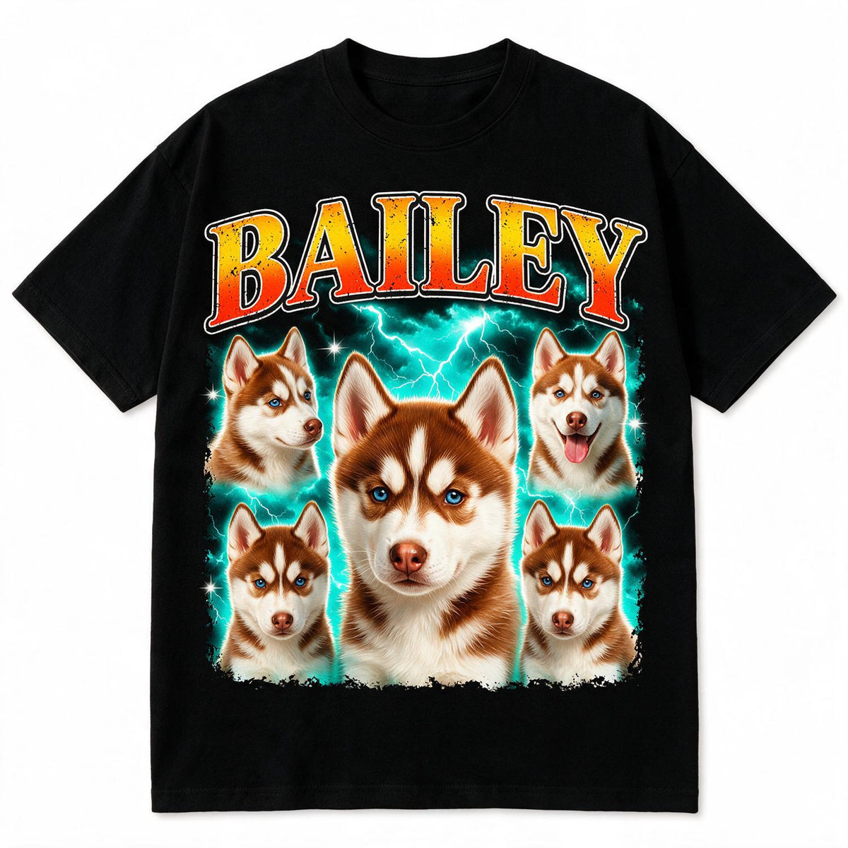 Custom Photo Red Husky Vintage 90s Rap Bootleg T-Shirt, Retro Dog Lover Gift Tee