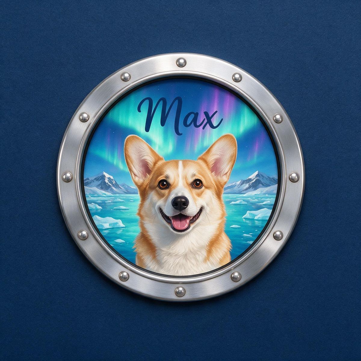 Personalized Smiling Corgi Peeking Porthole Cruise Door Magnet - Pet Lover Travel Keepsake