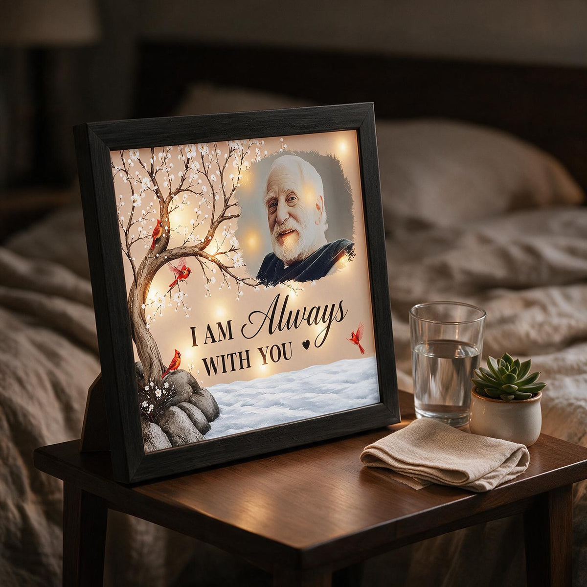 Cardinal Personalized Photo Memorial LED Shadow Box - I Am Always With You Sympathy Gift for Loss of Loved One