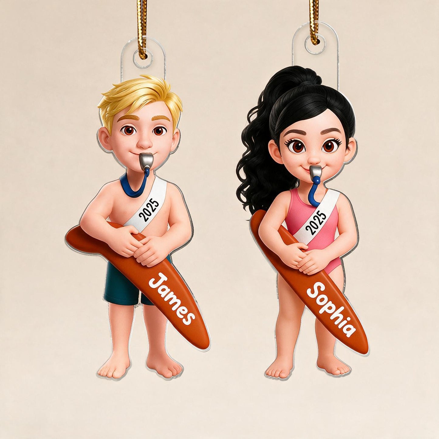 Personalized Boy & Girl Lifeguard 2025 Acrylic Christmas Ornament - Custom Name Gift for Grandkids Swimmers