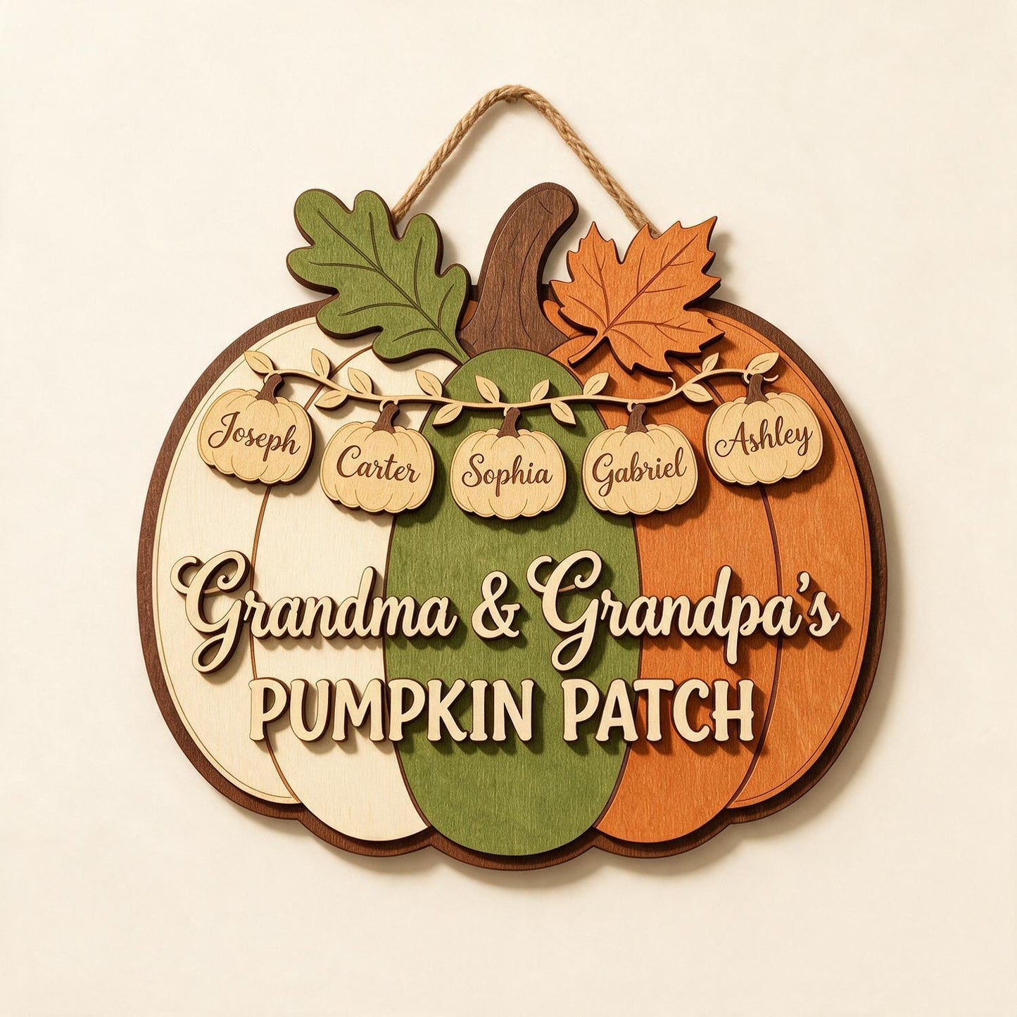 Grandma & Grandpa's Pumpkin Patch Personalized Wood Sign - Custom Grandkids Names Fall Decor Gift
