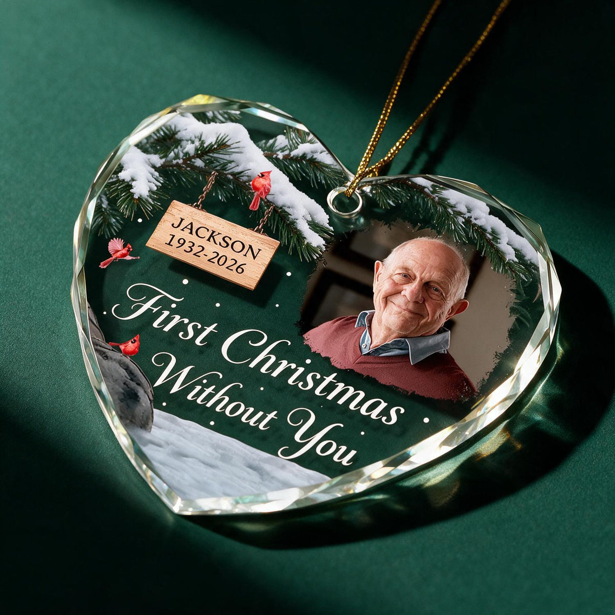 Personalized Christmas First Christmas Without You Heart Shaped Glass Ornament - Custom Photo Memorial Keepsake