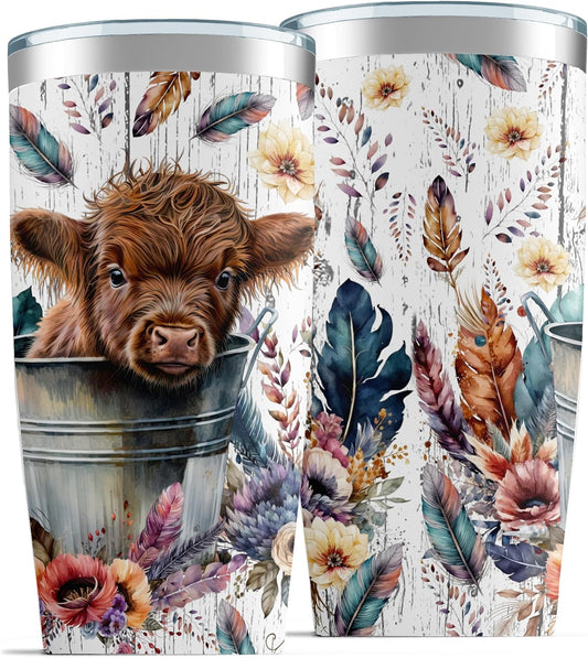Floral Highland Cow Highland Cow Tumbler 0624