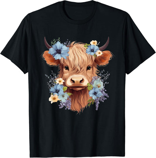 T-Shirt und Hoodie mit Blumenmuster für Hochlandrinder (0624)