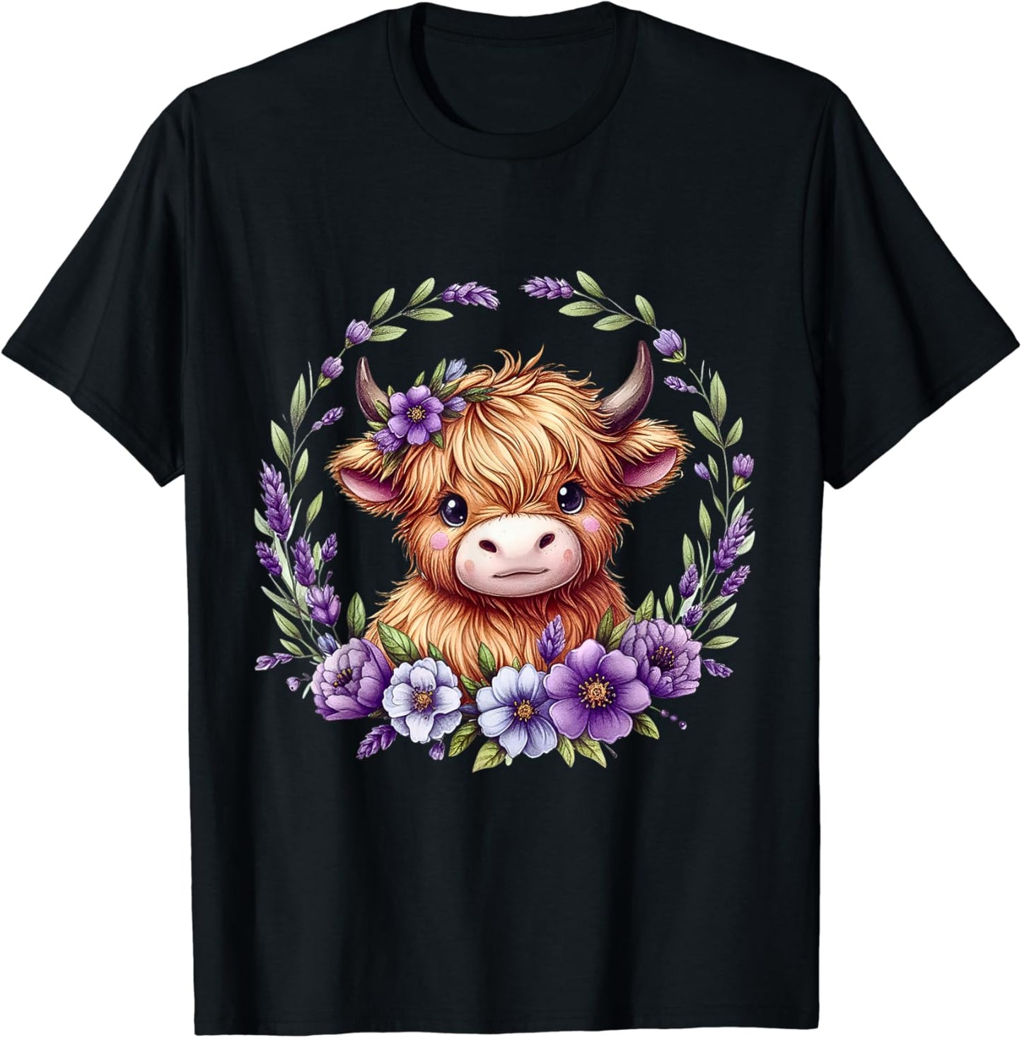 Hochlandkuh-Baby mit lila Blumen – T-Shirt & Hoodie 0624