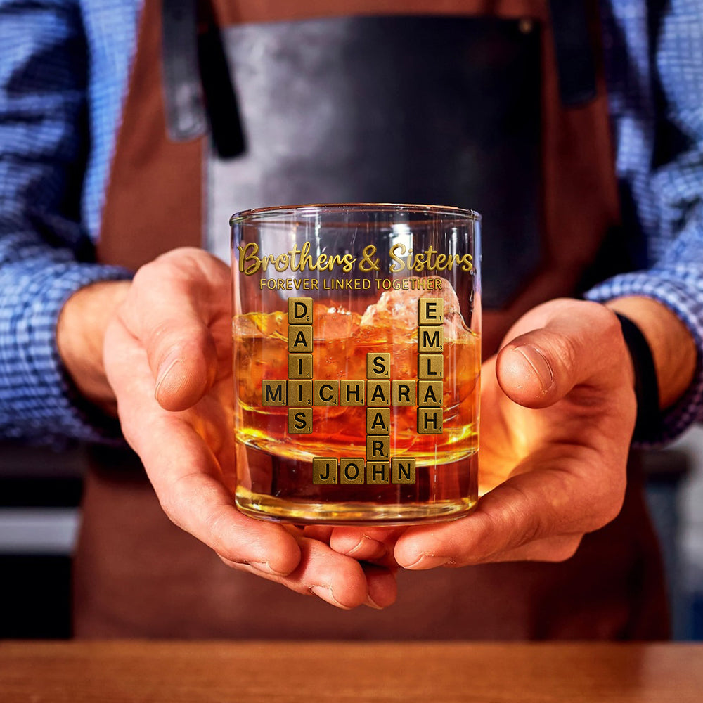 Geschwister-Kreuzworträtsel Scrabble - Personalisiertes Geschwister-Whiskyglas