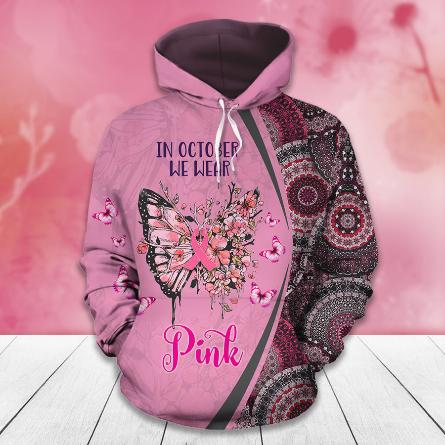 Im Oktober tragen wir rosa Schmetterlinge – T-Shirt und Hoodie zur Sensibilisierung für Brustkrebs 0822
