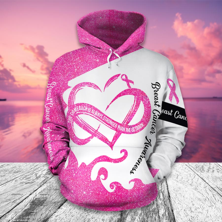 The Comeback Is Always Stronger - Breast Cancer Awareness All Over T-shirt and Hoodie 0822