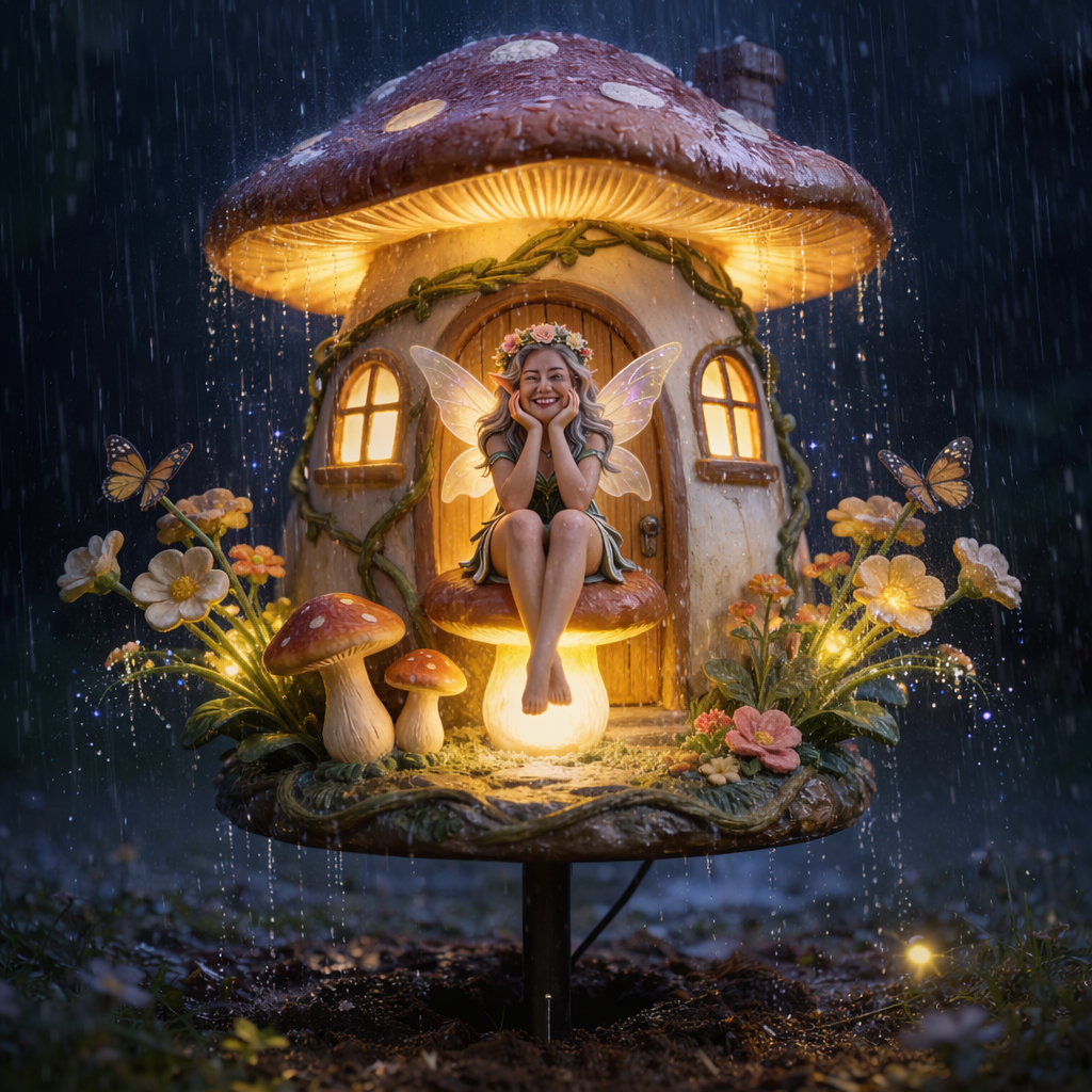 Mushroom Fairy House, Fairy Garden - Personalized Mushroom Garden Solar Light