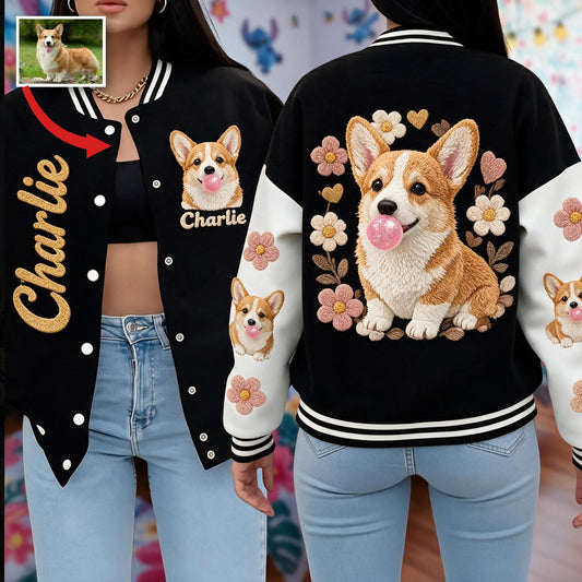 Personalized Tan and White Pembroke Welsh Corgi Varsity Jacket Dog Lover Gift