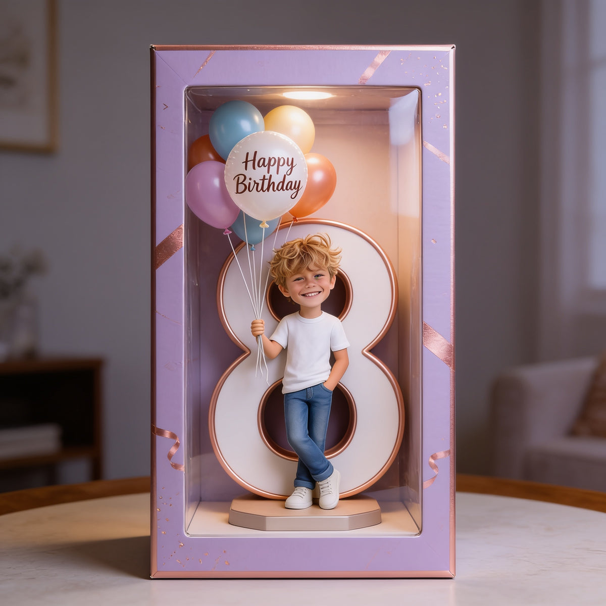 Personalized 8th Birthday Little Boy Acrylic Display Box Keepsake Gift
